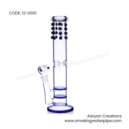 12 DOUBLE HONEYCOMB AND TORNADO WATER PIPE   BLUE WITH MARBLE ACCENT