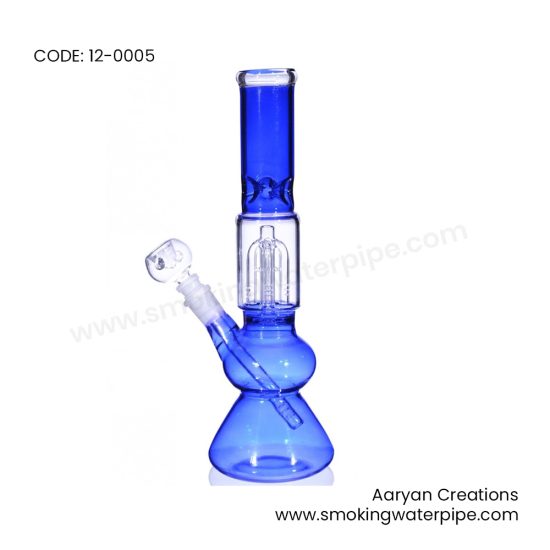 12 INCH SLOTTED 4 ARM TREE PERC BONG WITH DOWN STEM AND A BOWL BLUE 19MM