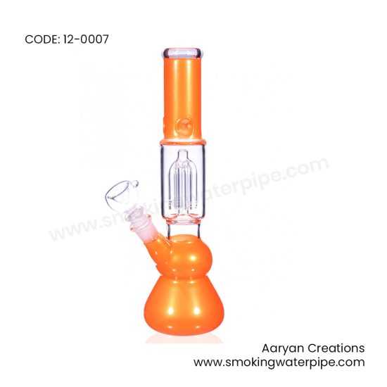 12 INCH SLOTTED 4 ARM TREE PERC BONG WITH DOWN STEM AND A BOWL ORANGE 19MM