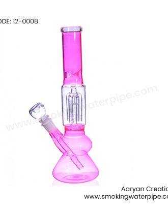 12 INCH SLOTTED 4 ARM TREE PERC BONG WITH DOWN STEM AND A BOWL PINK 19MM