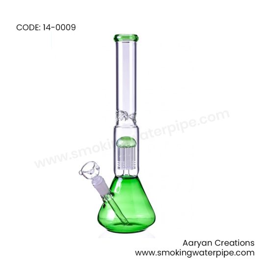 14 inch BEAKER BASE BONG WITH 8 ARM TREE PERC WATER PIPE   GREEN