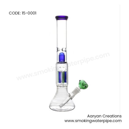 15'' Blue and Green Glass Bong With Ice Catcher