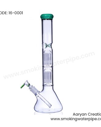 16 DOUBLE TREE PERC BEAKER BONG WITH DOWN STEM AND MATCHING BOWL