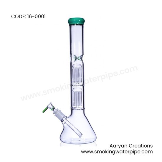 16 DOUBLE TREE PERC BEAKER BONG WITH DOWN STEM AND MATCHING BOWL