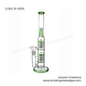 16 INCH Dome Double Tree Perc Stemless Water Pipe GREEN