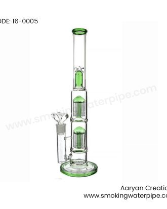 16 INCH Dome Double Tree Perc Stemless Water Pipe GREEN
