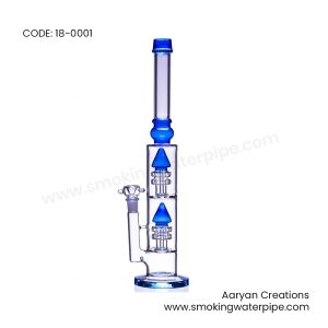 18 INCH DOUBLE MUSHROOM SHOWER HEAD PERC BONG GLASS WATER PIPE 19MM MALE DRY HERB BOWL